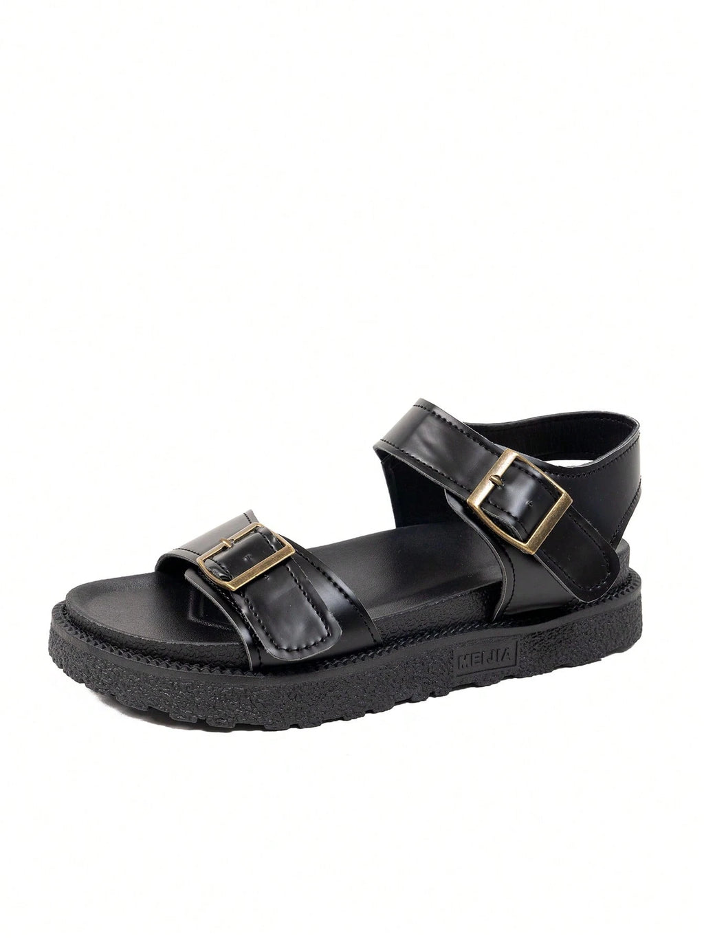 Black Strap Solid Color Beach Retro Shoes, Buckle Thick Sole Anti-Slip Platform Sandals, New Metallic Buckle Casual Comfortable Women Shoes