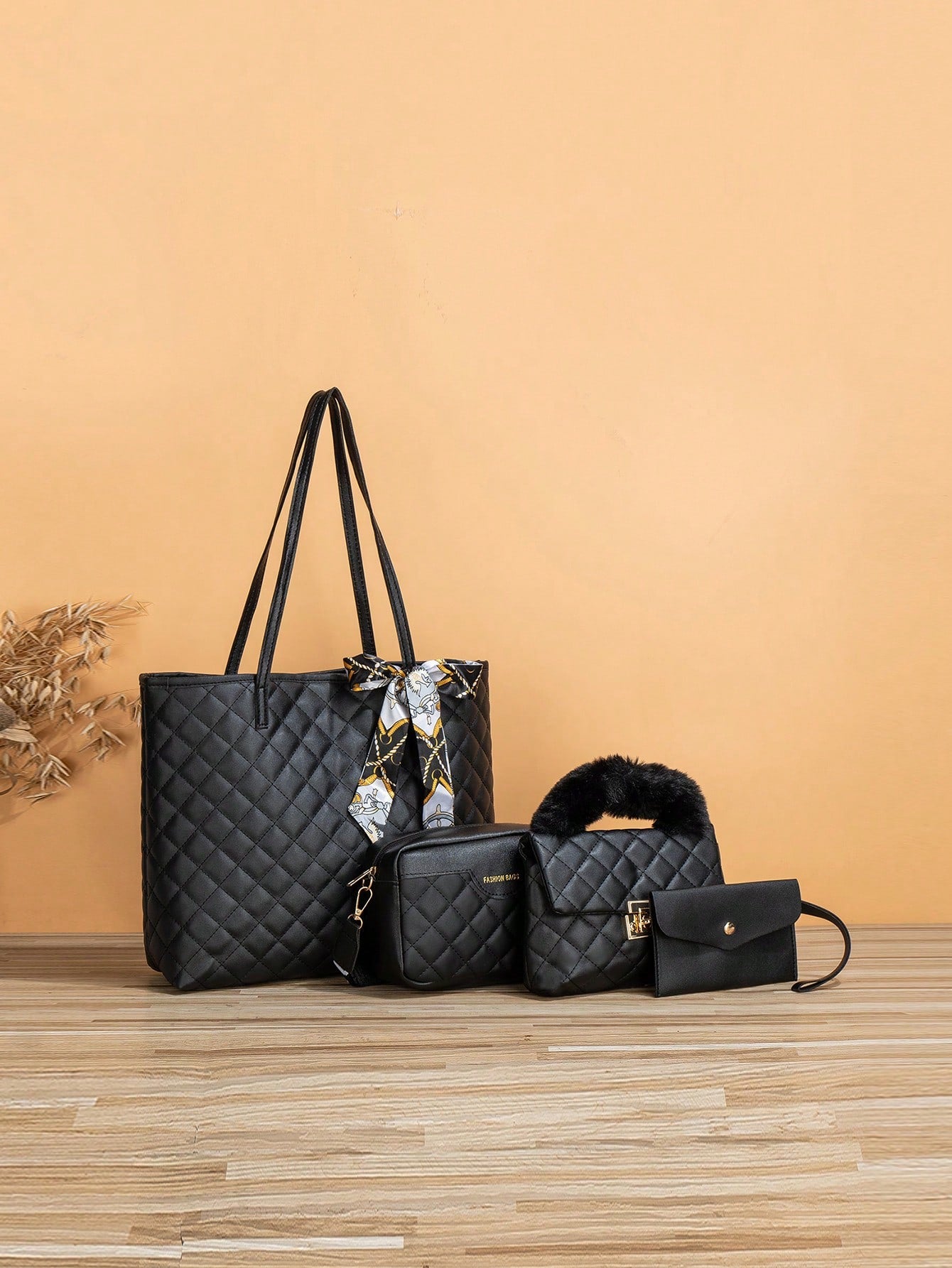 Bow Decor 4Pcs Bag Set Tote Bag Satchel Crossbody Bag Coin Purse Quilted Pattern,Best Work Bag for Women Quilted Detail Bag Sets,Solid Color Tote Bag with Shoulder Chain Bag & Purse & Crossbody Bag,Classic Bags with Scarf Decor,Mommy and Me Matching Women Bags,Best Mother'S Day Gift Ideas,School Bag Set,Large Capacity,Portable,For Teen Girls Women College Students,Perfect for Office,College,Middle School,High School,Work,Business,Commute,Perfect for Work