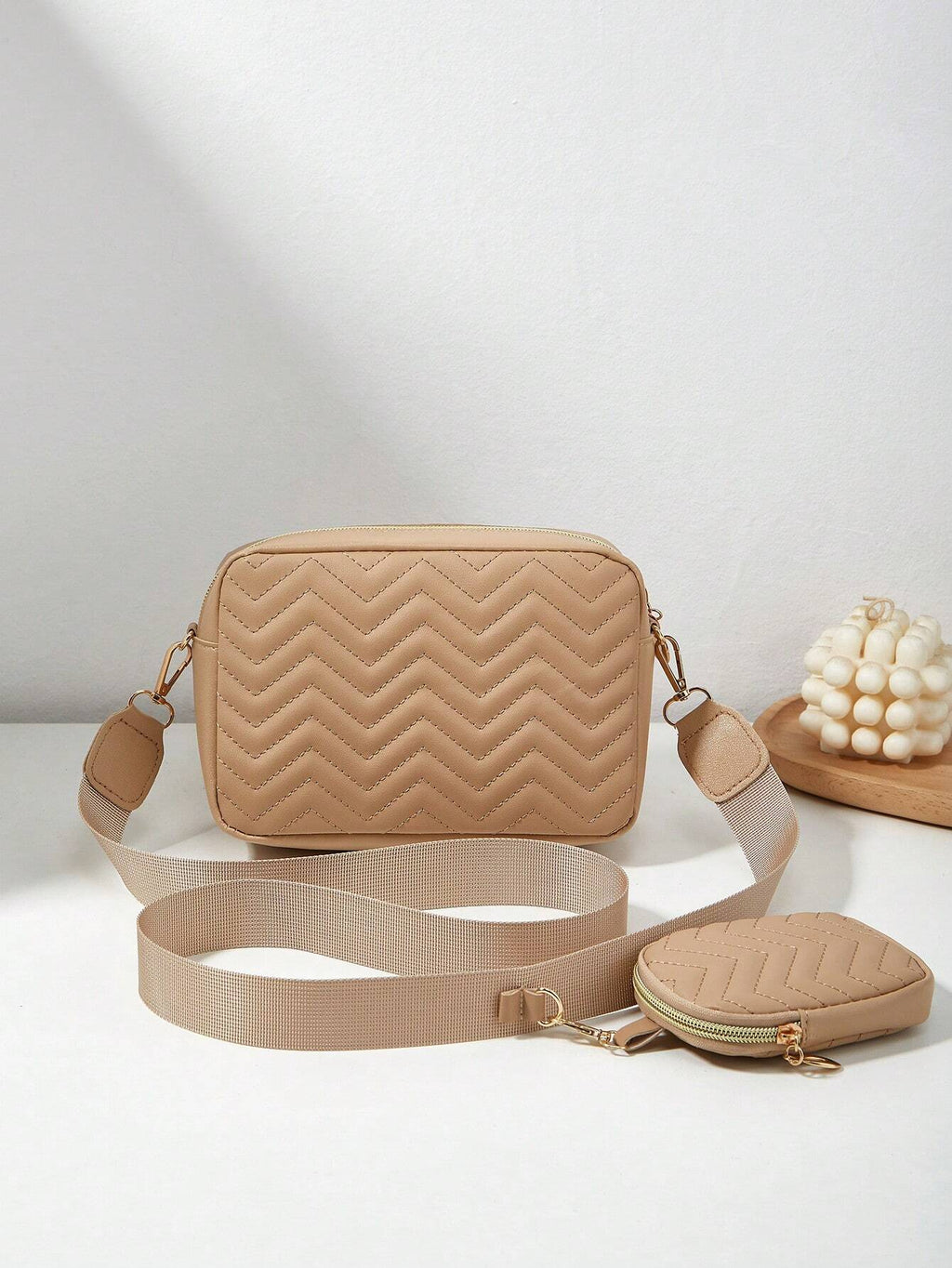 1 Piece Women'S Small Square Shoulder Bag, Quilted Crossbody Handbag with Coin Purse