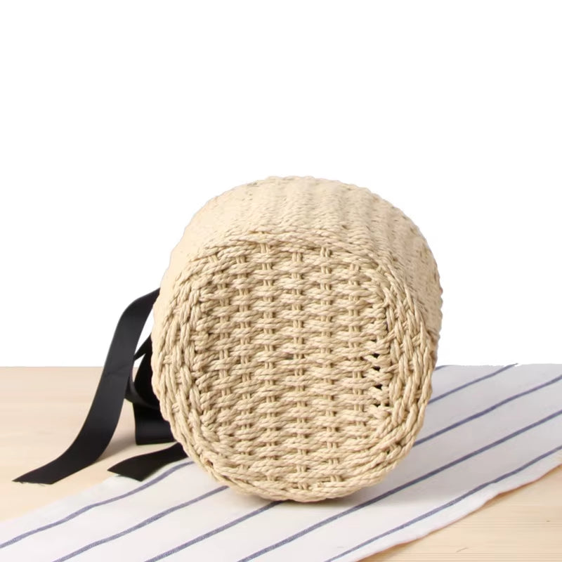 Hand-Made Bucket Straw Bag Top Handle Handbags Luxury Designer Woven Shoulder Bag Raffia Summer Vacation Casual Bags for Woman