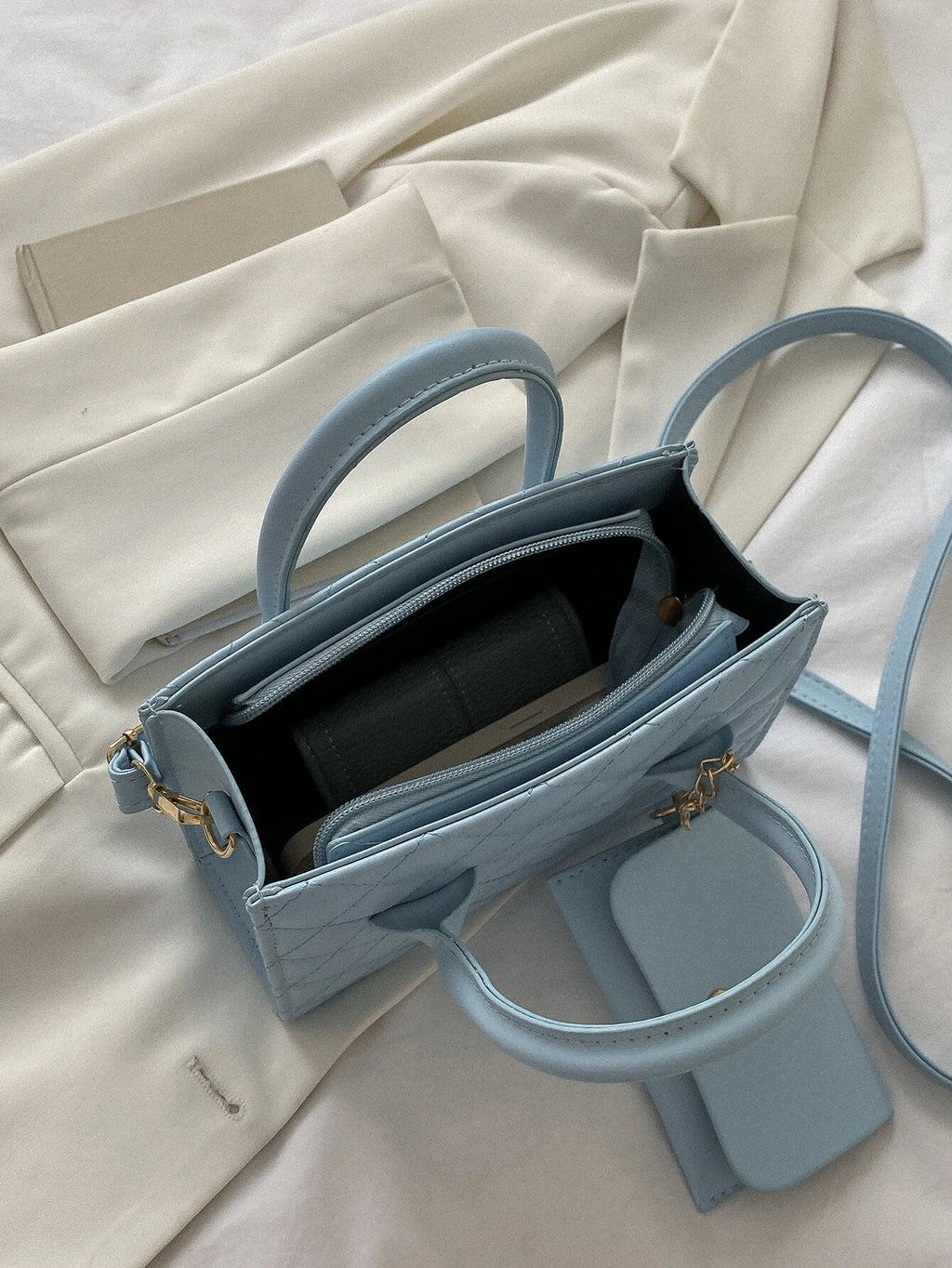 Stitch Detail Square Bag with Coin Purse