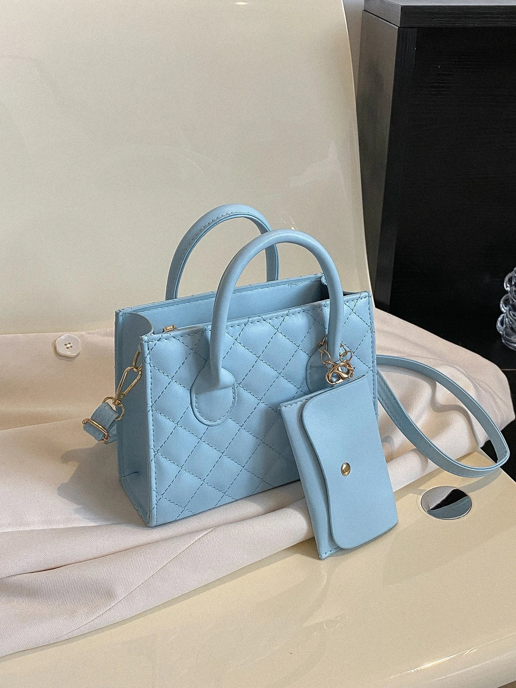 Stitch Detail Square Bag with Coin Purse