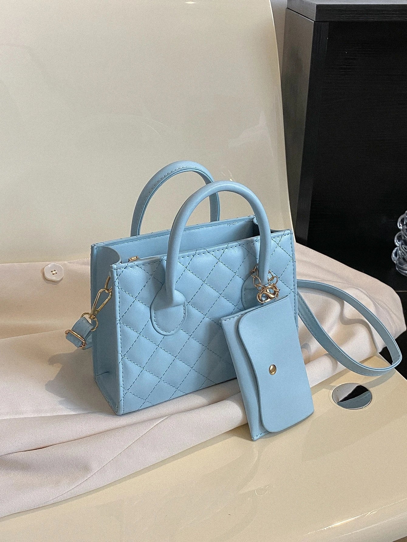 Stitch Detail Square Bag with Coin Purse