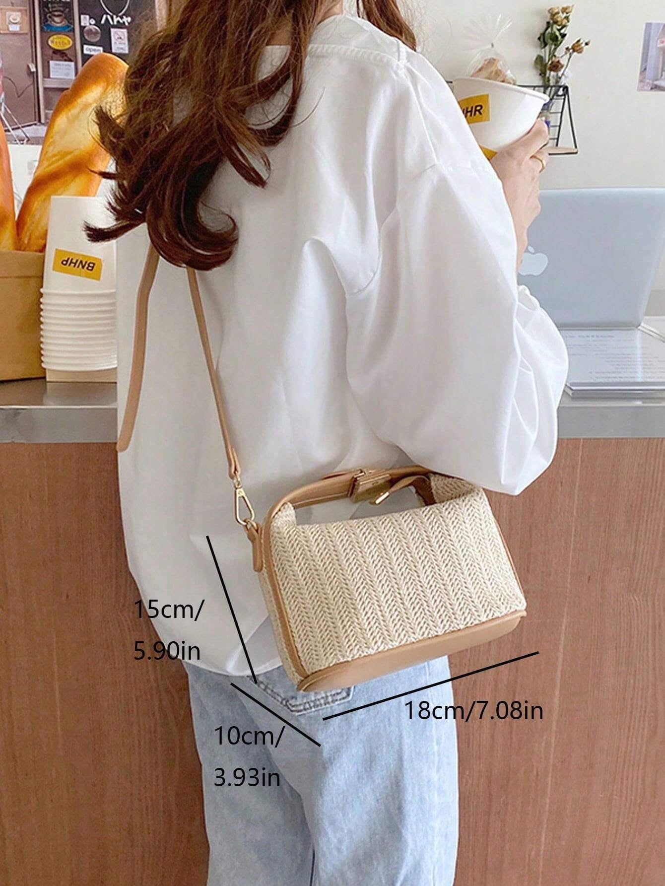 Mini Minimalist Straw Bag Top Handle Zipper, Vacation Bag for Summer, Beach Purse, Perfect for Summer, Vacation & Daily Use, Travel Must Haves, Summer Straw Beach Bag for Women, Hottest Beach Bags for Women, Fashion Summer Vacation Bag, Beach Essentials Women Bags for Vacation & Holiday, Newest Holiday Bag