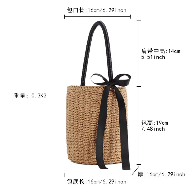 Hand-Made Bucket Straw Bag Top Handle Handbags Luxury Designer Woven Shoulder Bag Raffia Summer Vacation Casual Bags for Woman