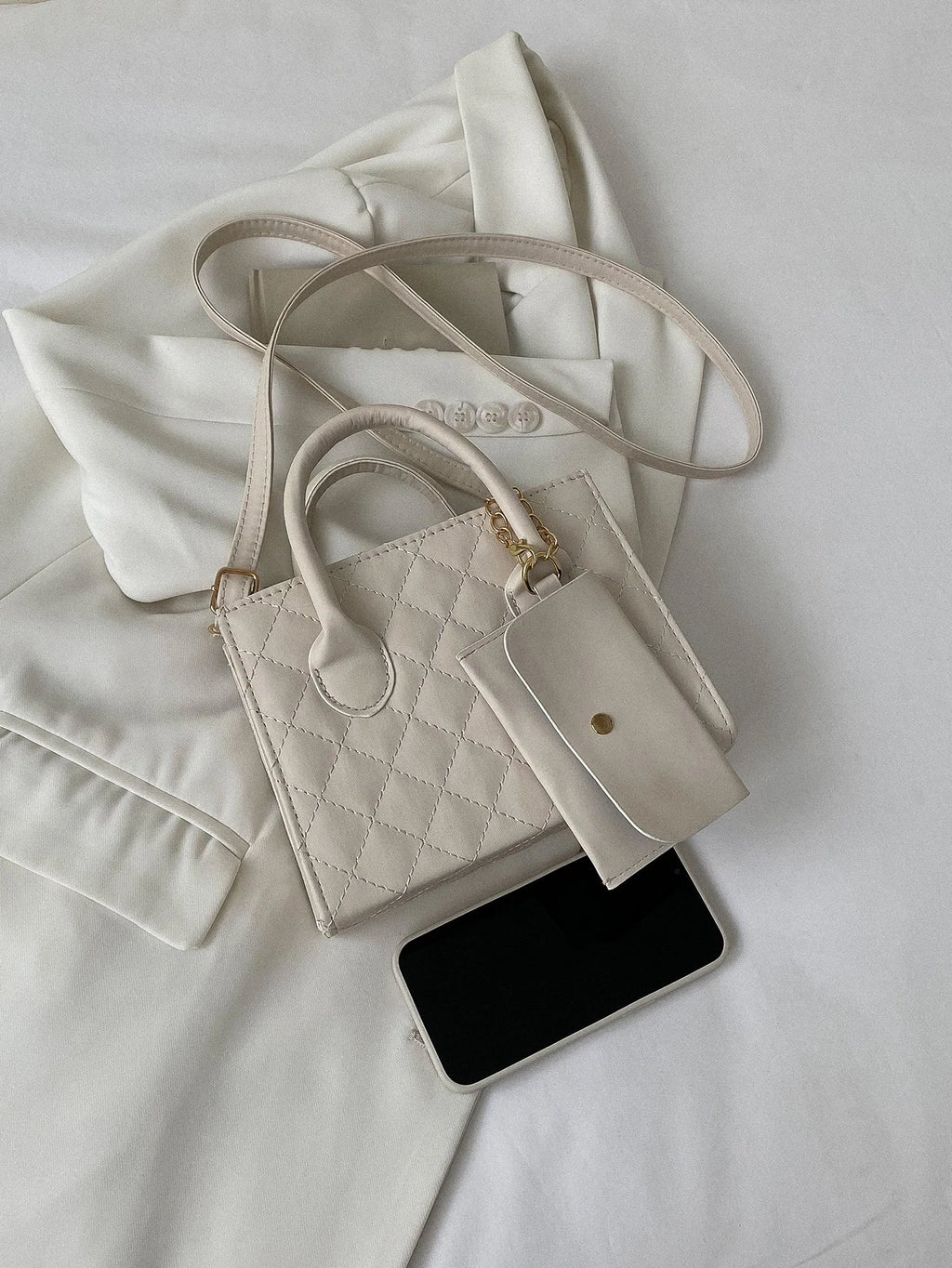 Lightweight,Business Casual Argyle Quilted Double Handle Square Bag with Coin Purse for Teen Girls Women College Students,Rookies & White-Collar Workers Perfect for Office,College,Work ,Business,Commute,Outdoors, Travel, Outings , Women Bag with Dime Bag