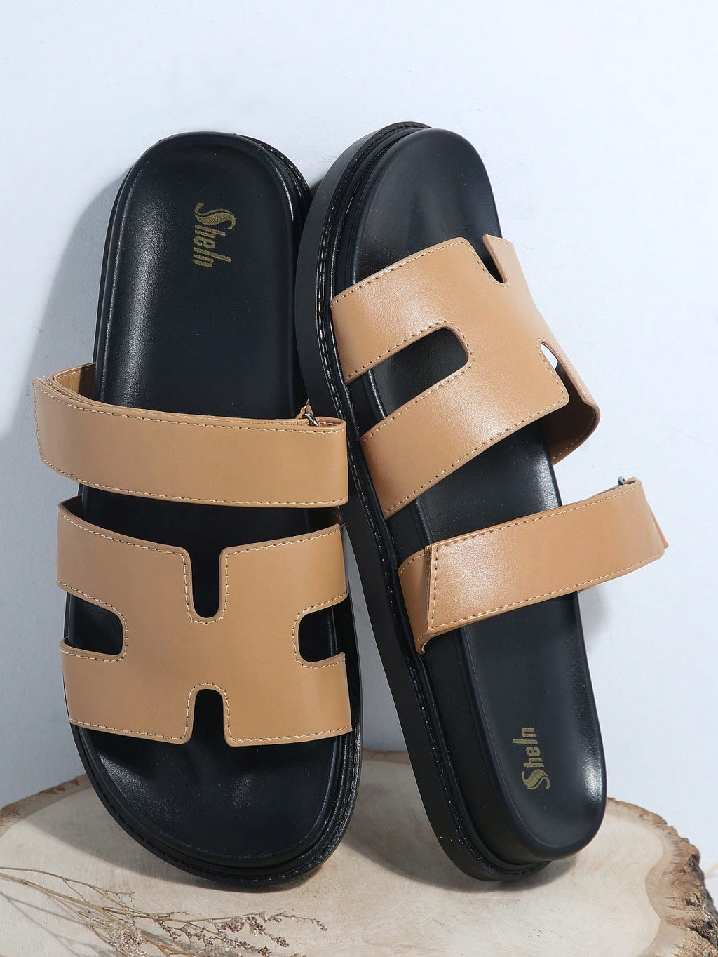 SHUZIA Women Shoes Comfy Open Toe Flat Thick Soled Everyday Basic Slip-On PU Tan Slippers Sliders Vacation Shoes Casual Shoes Beach Shoes Mother'S Day Present