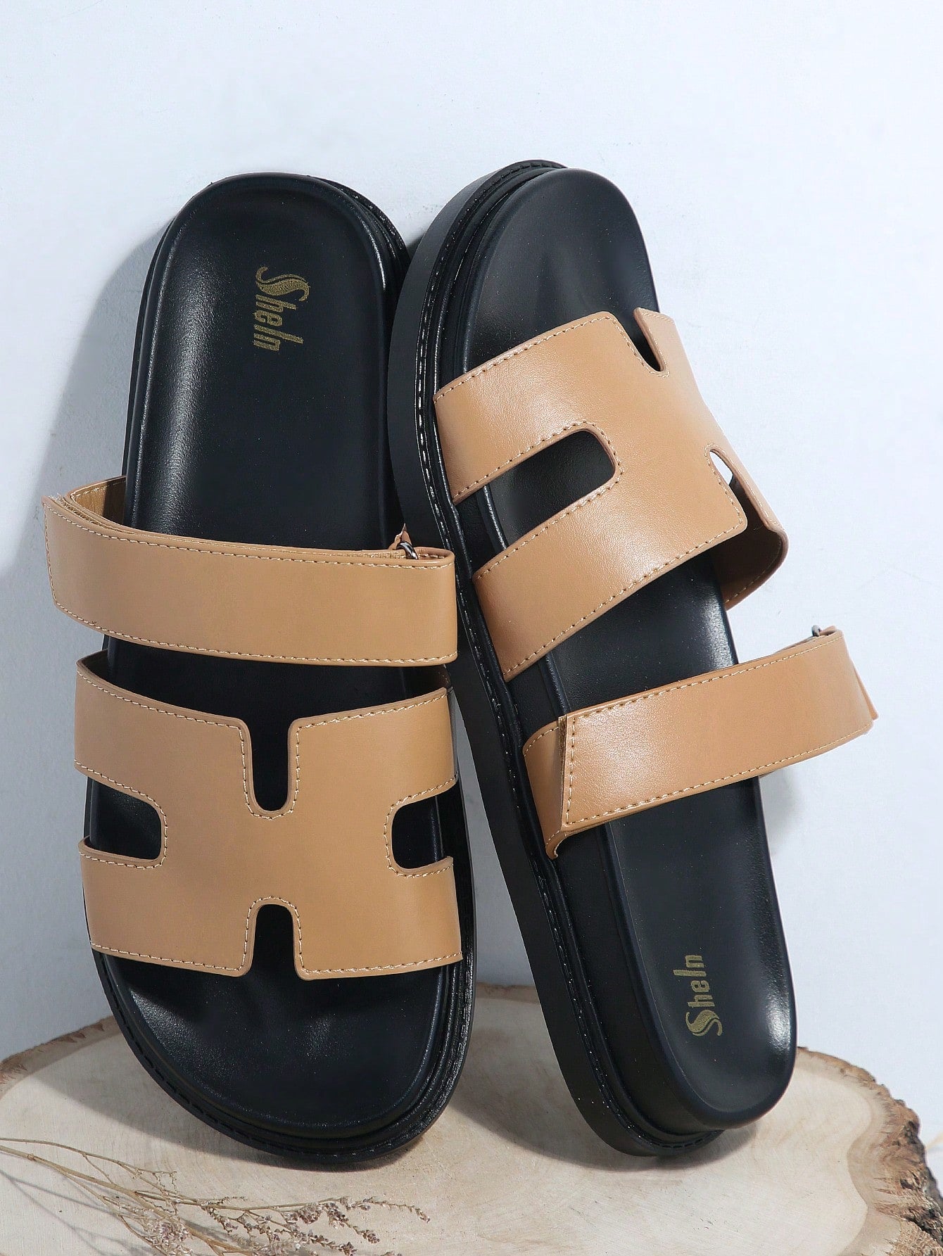 SHUZIA Women Shoes Comfy Open Toe Flat Thick Soled Everyday Basic Slip-On PU Tan Slippers Sliders Vacation Shoes Casual Shoes Beach Shoes Mother'S Day Present