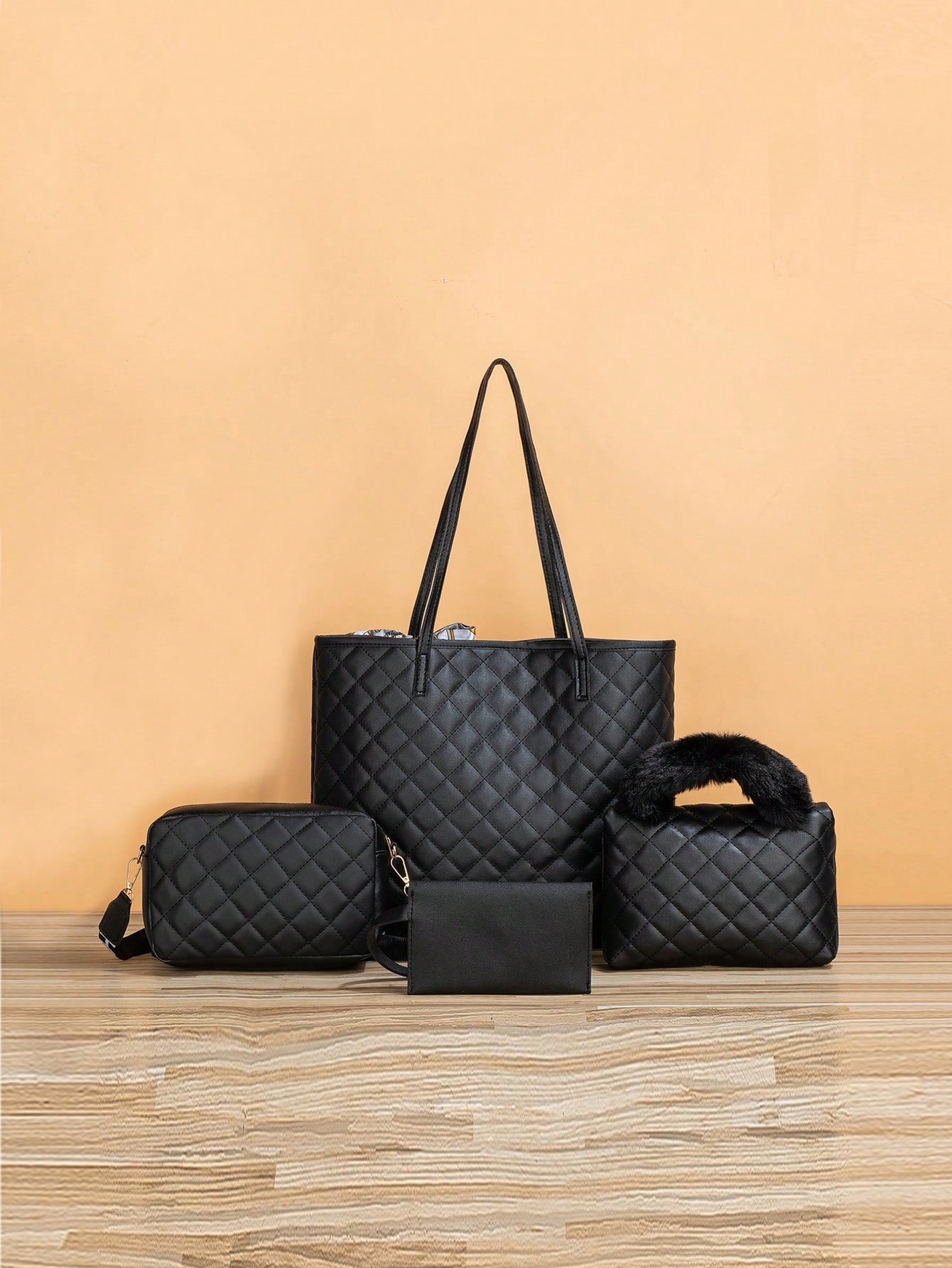 Bow Decor 4Pcs Bag Set Tote Bag Satchel Crossbody Bag Coin Purse Quilted Pattern,Best Work Bag for Women Quilted Detail Bag Sets,Solid Color Tote Bag with Shoulder Chain Bag & Purse & Crossbody Bag,Classic Bags with Scarf Decor,Mommy and Me Matching Women Bags,Best Mother'S Day Gift Ideas,School Bag Set,Large Capacity,Portable,For Teen Girls Women College Students,Perfect for Office,College,Middle School,High School,Work,Business,Commute,Perfect for Work