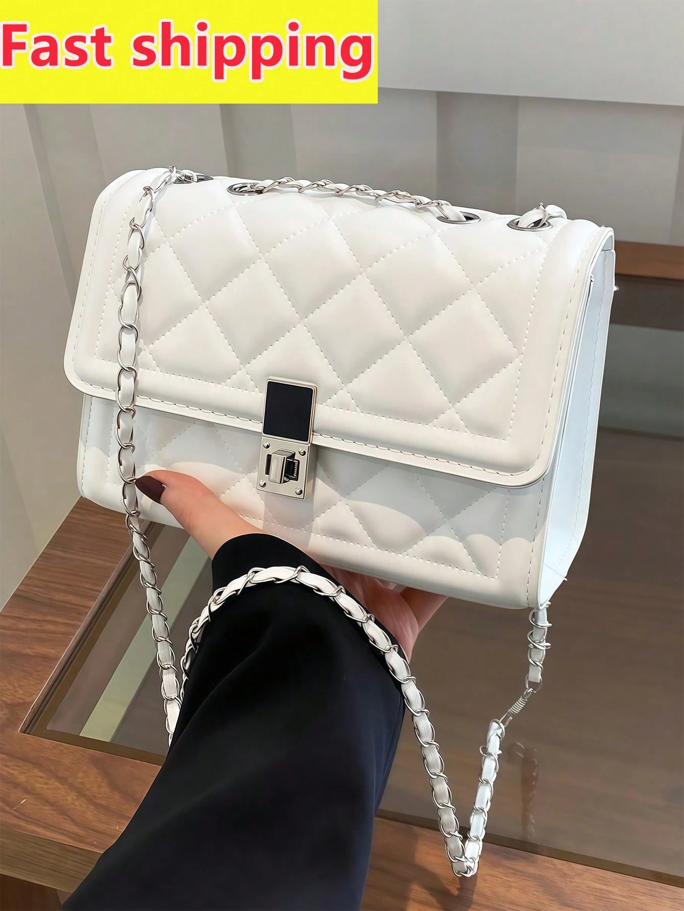 Fashion Solid Color Quilted Square Chain Shoulder Bag, Versatile Flap Banquet Bag New Lightweight Handbag & Purse, Daily Commuting Messenger Bag for White Collar and Student, Casual Mobile Phone Coin Crossbody Bags