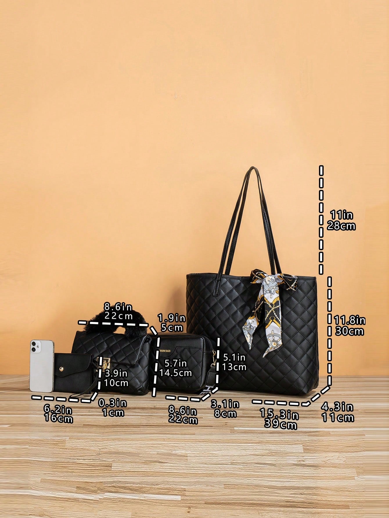 Bow Decor 4Pcs Bag Set Tote Bag Satchel Crossbody Bag Coin Purse Quilted Pattern,Best Work Bag for Women Quilted Detail Bag Sets,Solid Color Tote Bag with Shoulder Chain Bag & Purse & Crossbody Bag,Classic Bags with Scarf Decor,Mommy and Me Matching Women Bags,Best Mother'S Day Gift Ideas,School Bag Set,Large Capacity,Portable,For Teen Girls Women College Students,Perfect for Office,College,Middle School,High School,Work,Business,Commute,Perfect for Work