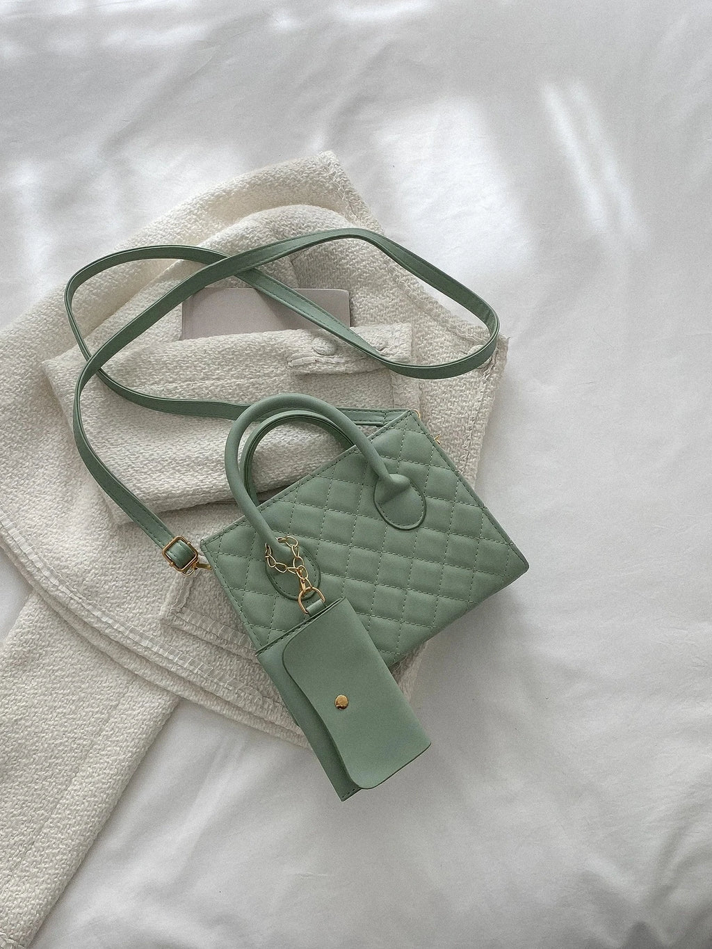 Quilted Square Bag with Small Pouch
