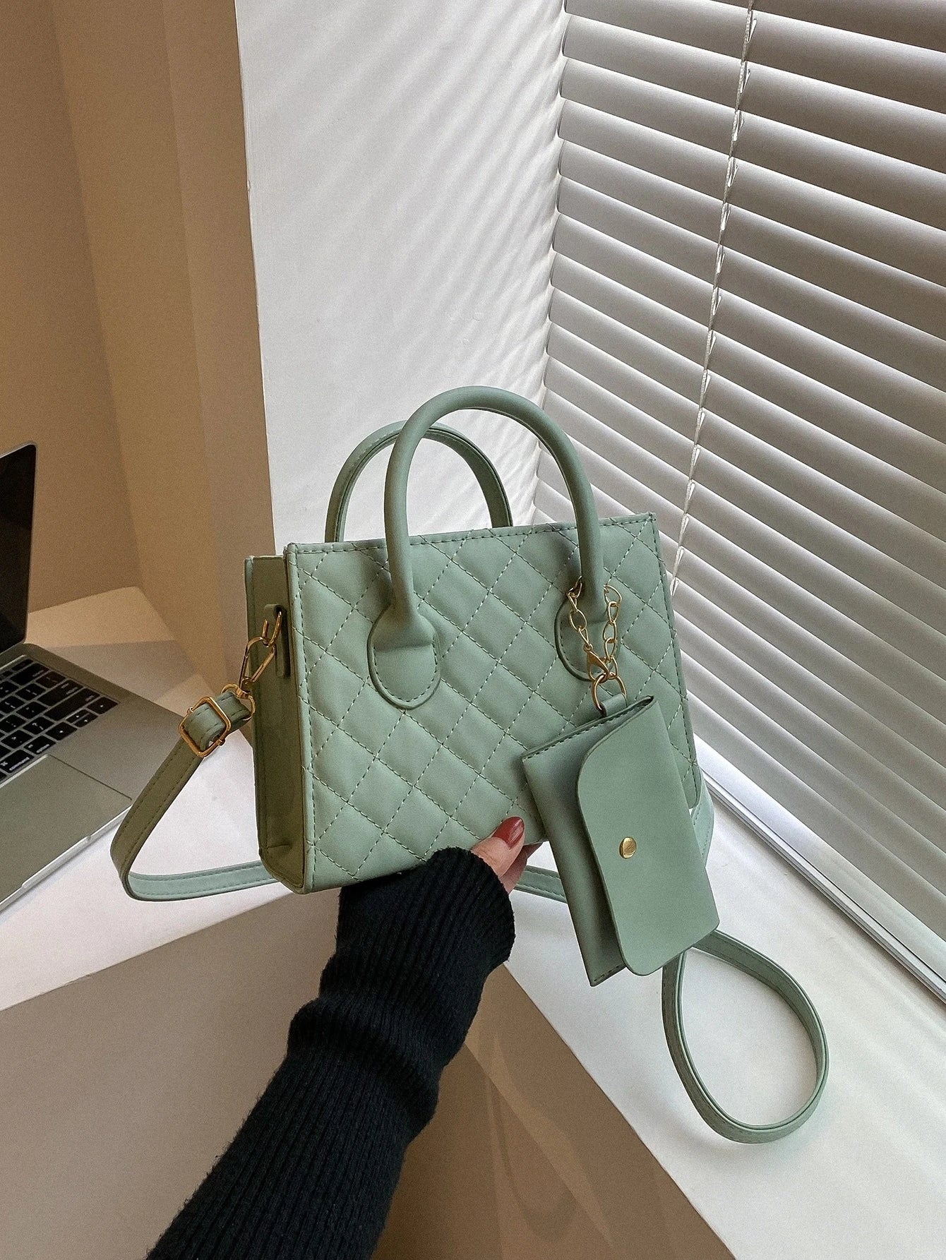 Quilted Square Bag with Small Pouch