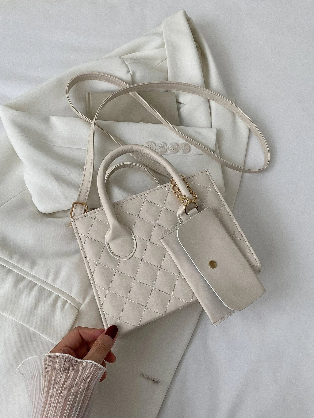 Lightweight,Business Casual Argyle Quilted Double Handle Square Bag with Coin Purse for Teen Girls Women College Students,Rookies & White-Collar Workers Perfect for Office,College,Work ,Business,Commute,Outdoors, Travel, Outings , Women Bag with Dime Bag