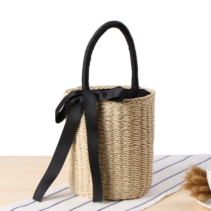 Hand-Made Bucket Straw Bag Top Handle Handbags Luxury Designer Woven Shoulder Bag Raffia Summer Vacation Casual Bags for Woman