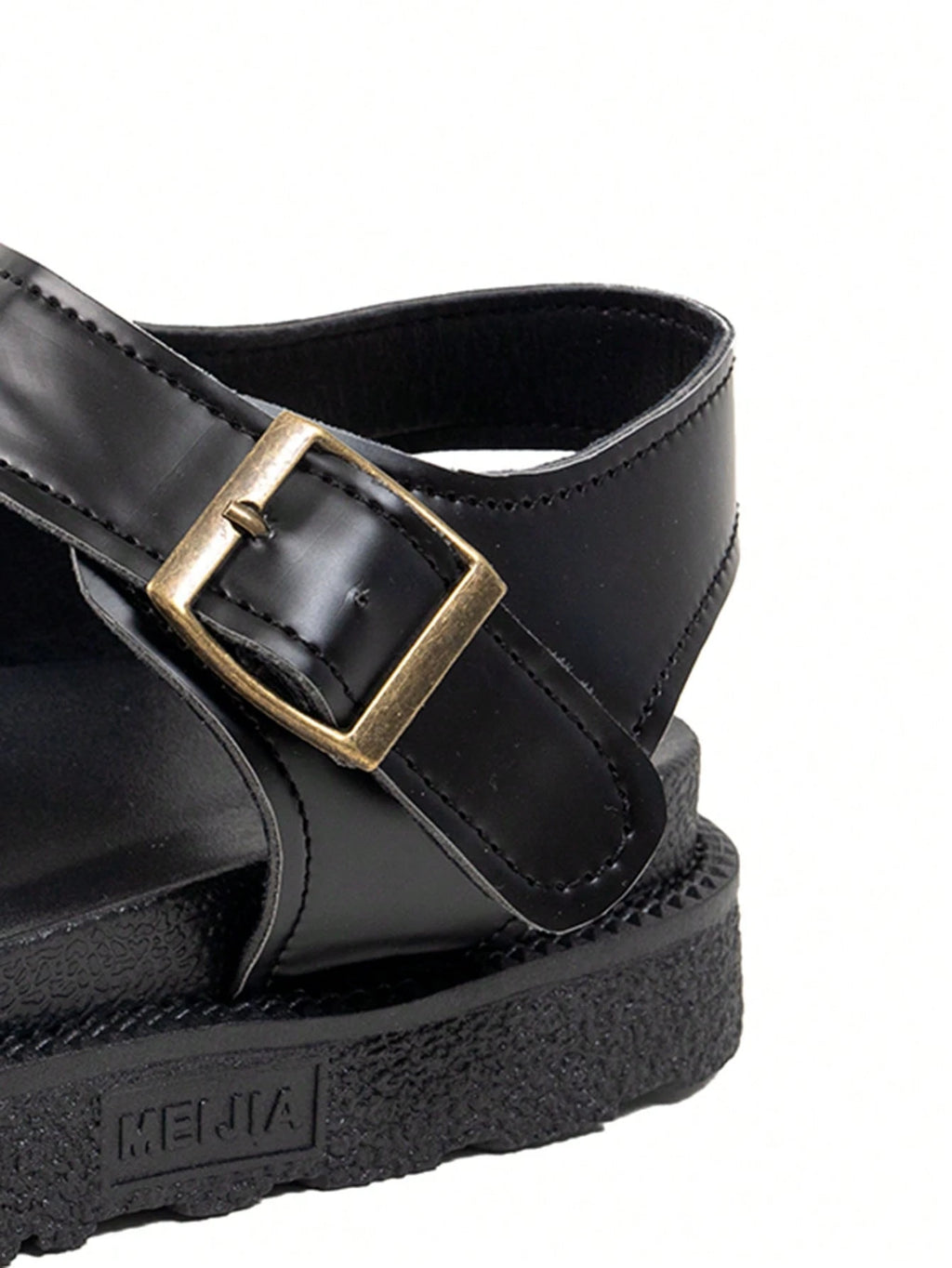 Black Strap Solid Color Beach Retro Shoes, Buckle Thick Sole Anti-Slip Platform Sandals, New Metallic Buckle Casual Comfortable Women Shoes