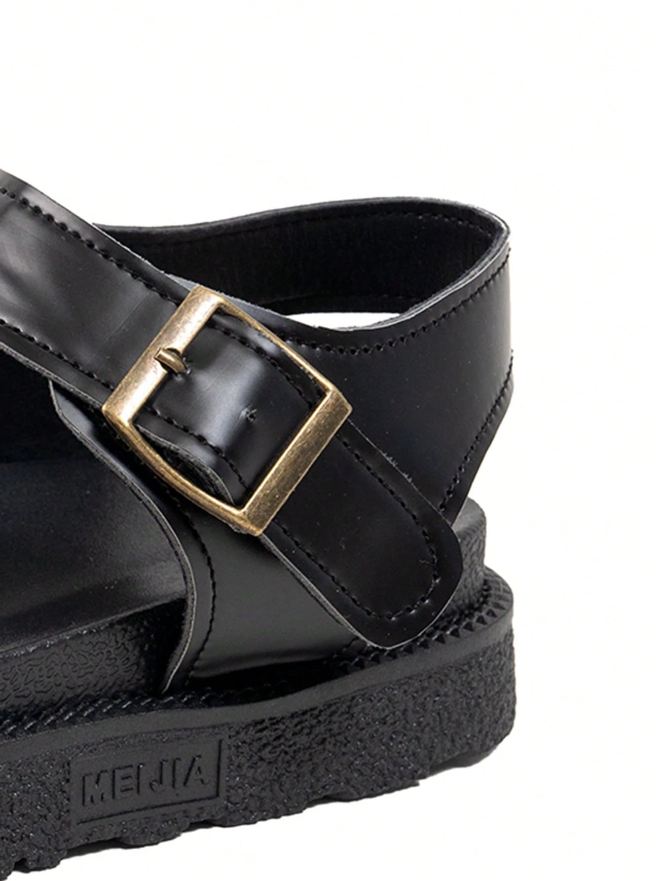 Black Strap Solid Color Beach Retro Shoes, Buckle Thick Sole Anti-Slip Platform Sandals, New Metallic Buckle Casual Comfortable Women Shoes