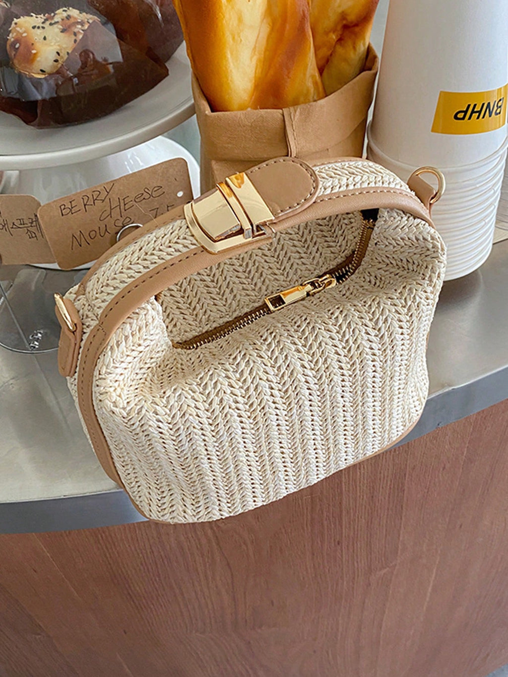 Mini Minimalist Straw Bag Top Handle Zipper, Vacation Bag for Summer, Beach Purse, Perfect for Summer, Vacation & Daily Use, Travel Must Haves, Summer Straw Beach Bag for Women, Hottest Beach Bags for Women, Fashion Summer Vacation Bag, Beach Essentials Women Bags for Vacation & Holiday, Newest Holiday Bag