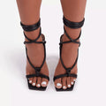 Women Sandals High Heels Summer Shoes Women Square Toe Roma Lace up Pumps Sandales Ladies Shoes High Heels Zapatos Mujer WSH3949