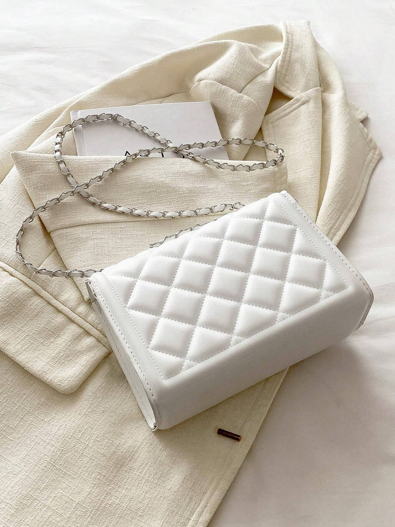 Fashion Solid Color Quilted Square Chain Shoulder Bag, Versatile Flap Banquet Bag New Lightweight Handbag & Purse, Daily Commuting Messenger Bag for White Collar and Student, Casual Mobile Phone Coin Crossbody Bags