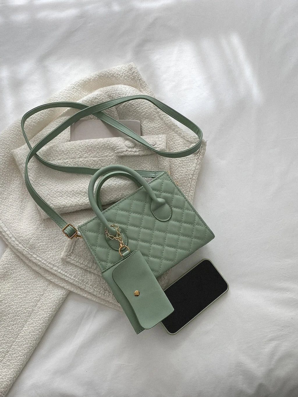 Quilted Square Bag with Small Pouch
