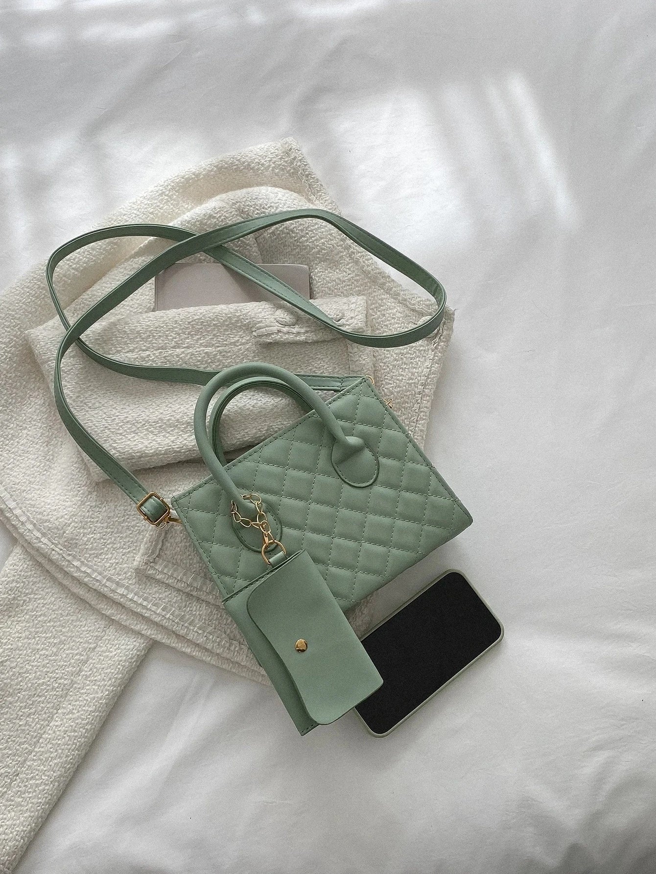 Quilted Square Bag with Small Pouch