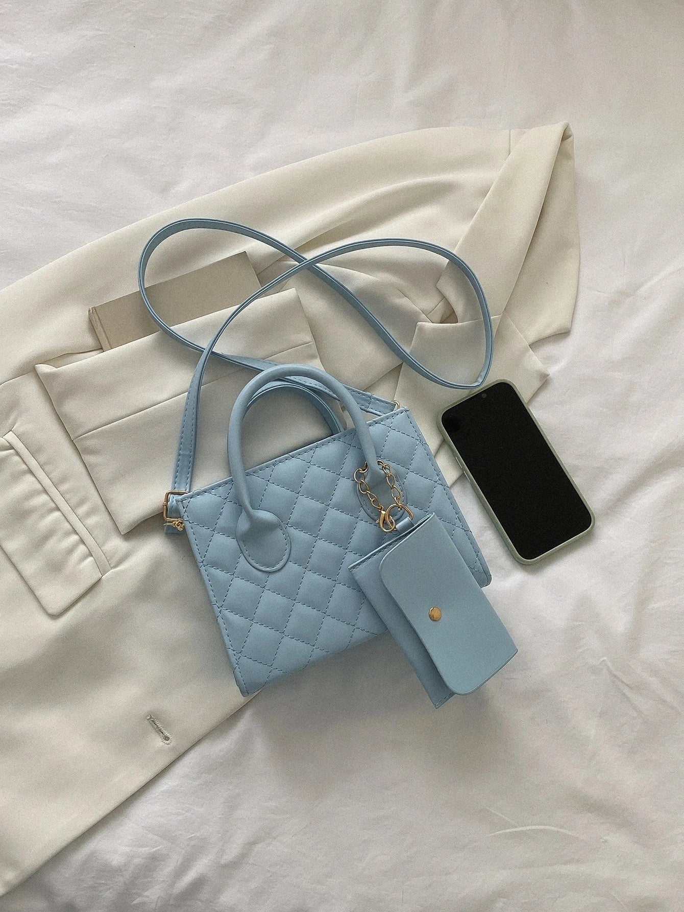 Stitch Detail Square Bag with Coin Purse