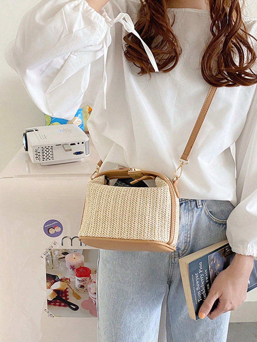 Mini Minimalist Straw Bag Top Handle Zipper, Vacation Bag for Summer, Beach Purse, Perfect for Summer, Vacation & Daily Use, Travel Must Haves, Summer Straw Beach Bag for Women, Hottest Beach Bags for Women, Fashion Summer Vacation Bag, Beach Essentials Women Bags for Vacation & Holiday, Newest Holiday Bag