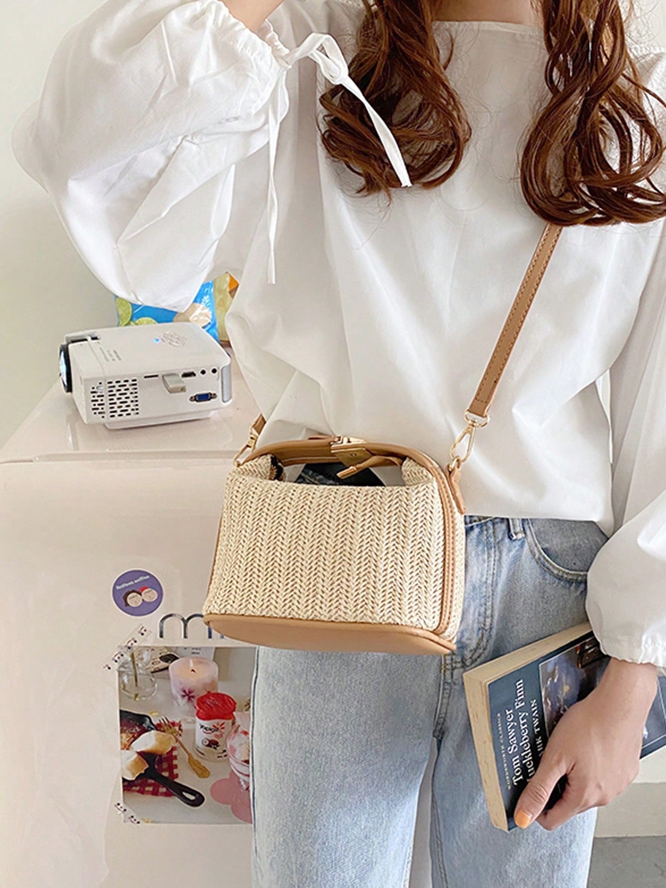 Mini Minimalist Straw Bag Top Handle Zipper, Vacation Bag for Summer, Beach Purse, Perfect for Summer, Vacation & Daily Use, Travel Must Haves, Summer Straw Beach Bag for Women, Hottest Beach Bags for Women, Fashion Summer Vacation Bag, Beach Essentials Women Bags for Vacation & Holiday, Newest Holiday Bag