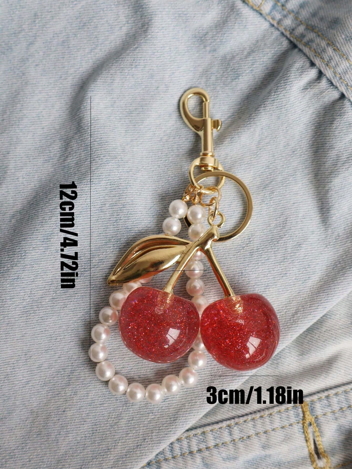 1Pc Chic Cherry Keychain with Sparkling Resin Pendant - Alloy Customizable C-Hook Closure for Women'S Wallets & Bags Ideal Gift for Family Friends and Couples Valentine'S Day Gift Valentines Valentines
