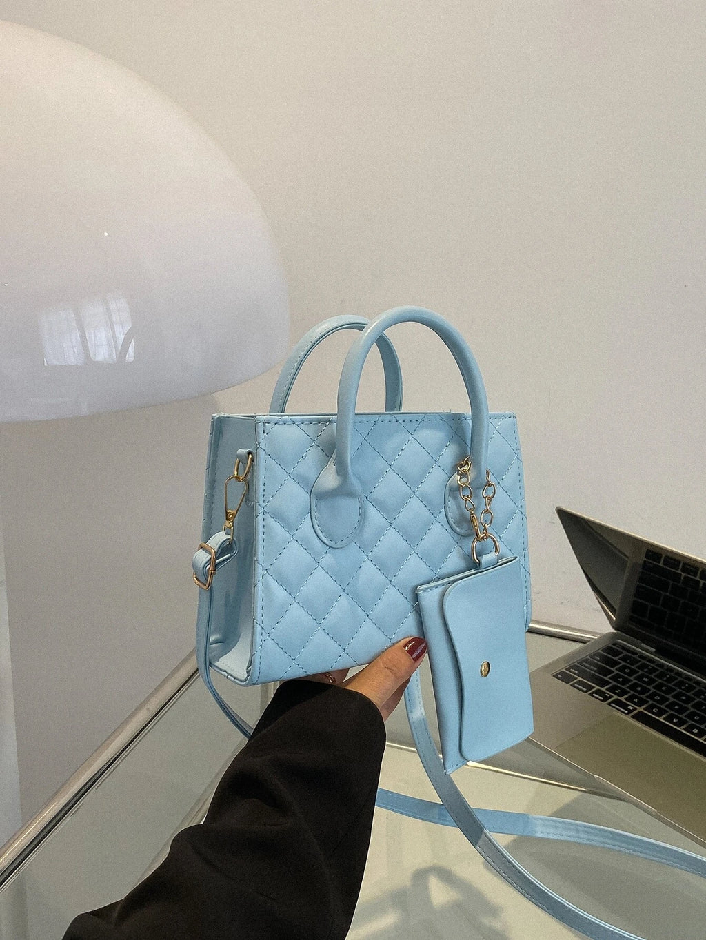 Stitch Detail Square Bag with Coin Purse