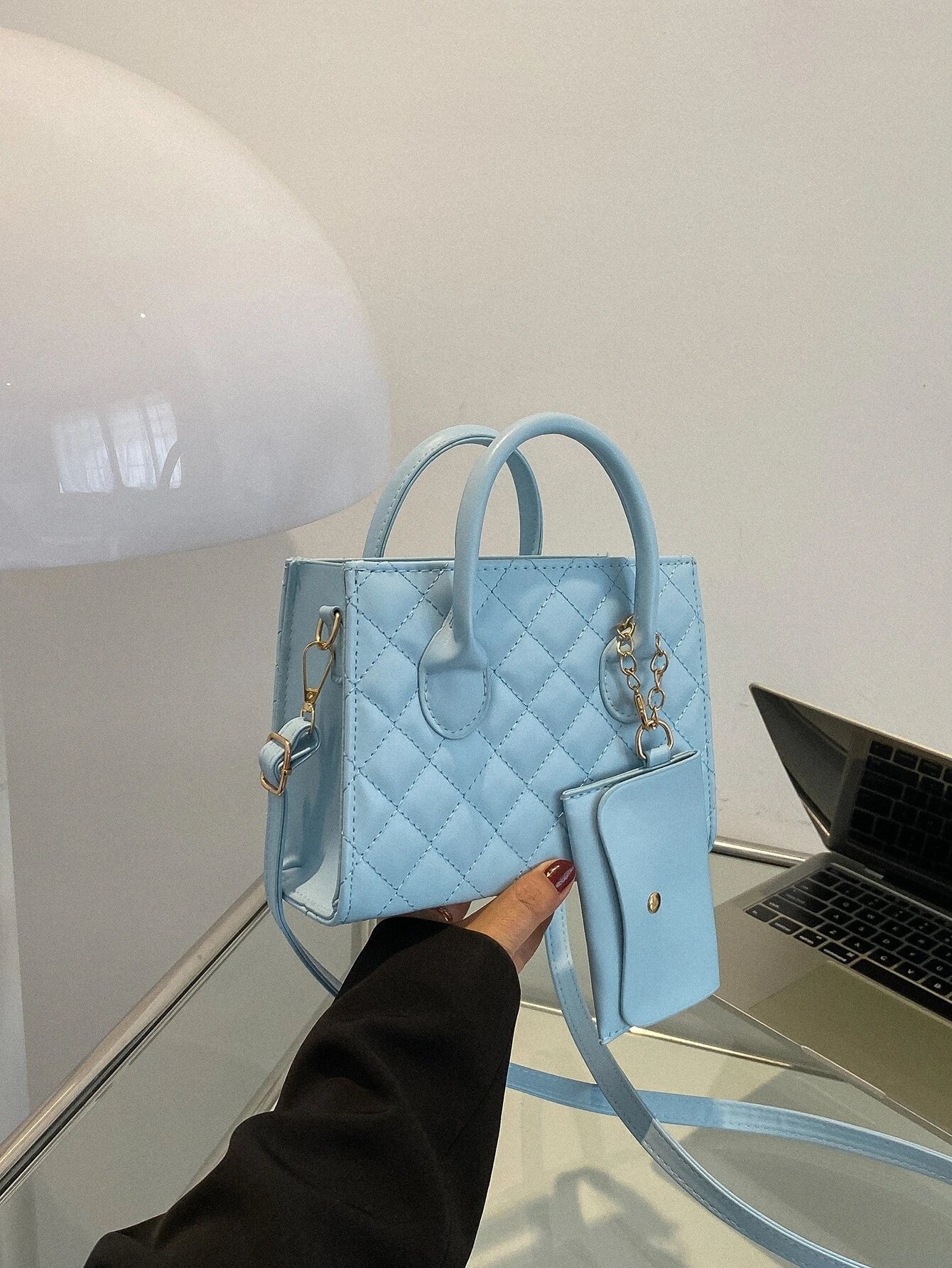 Stitch Detail Square Bag with Coin Purse